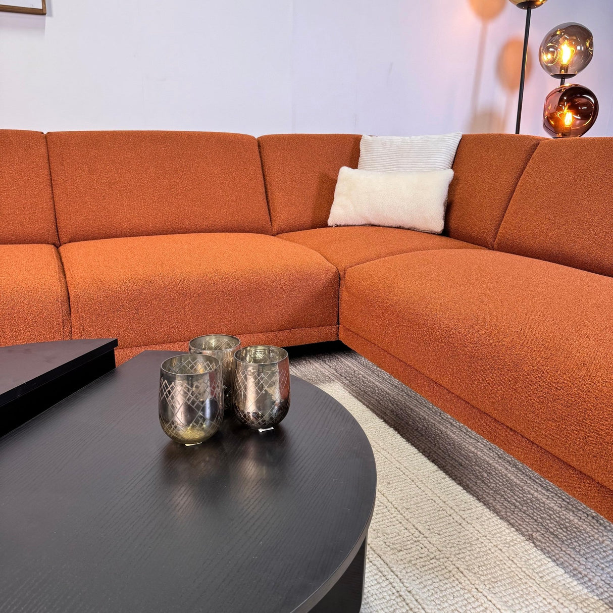 Ecksofa aus terrakotta Bouclé-Stoff Maël - links