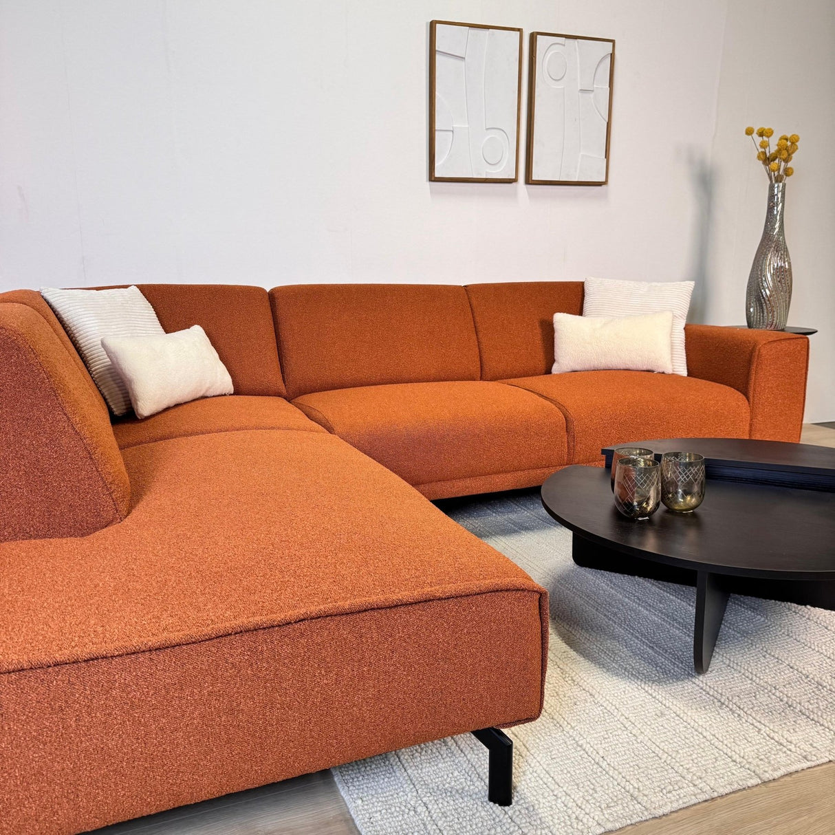 Ecksofa aus terrakotta Bouclé-Stoff Maël - links