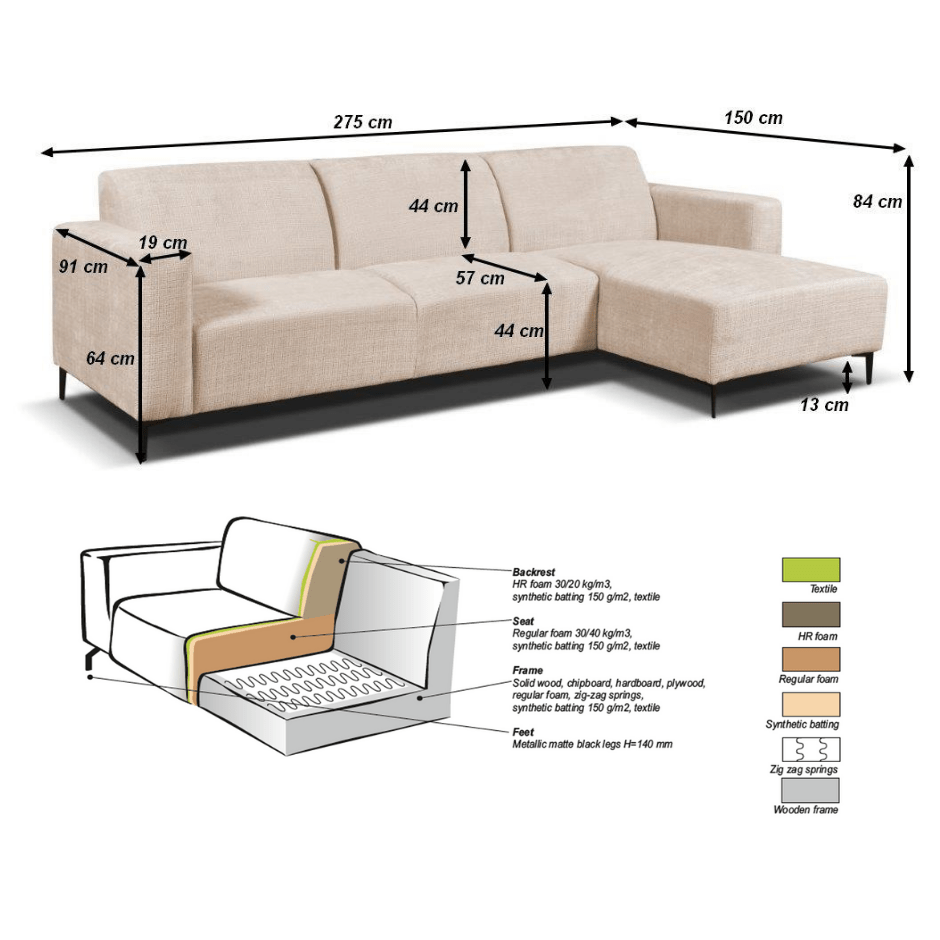 Ecksofa mit kompakter Lounge in Beige aus recyceltem Stoff Moby - links