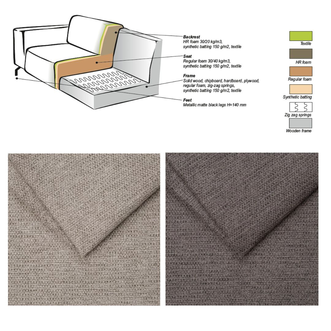Ecksofa taupe Chenille gestickt Ravi – links