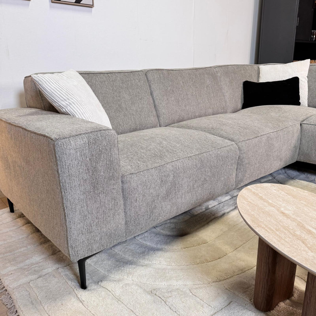 Ecksofa grau Chenille gemustert Ravi – rechts