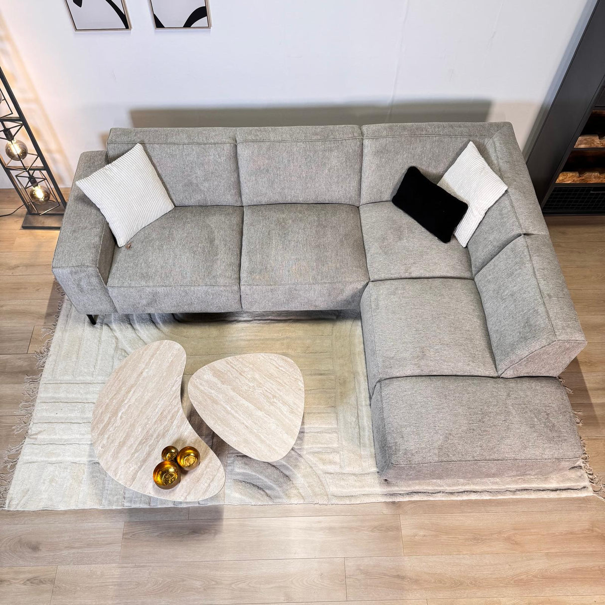 Ecksofa grau Chenille gemustert Ravi – rechts
