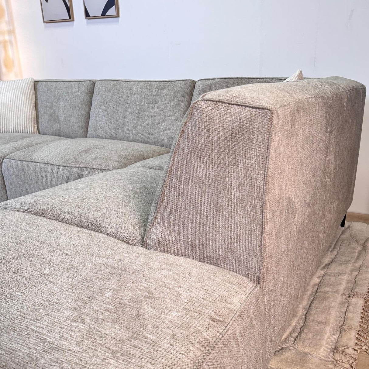 Ecksofa grau Chenille gemustert Ravi – rechts