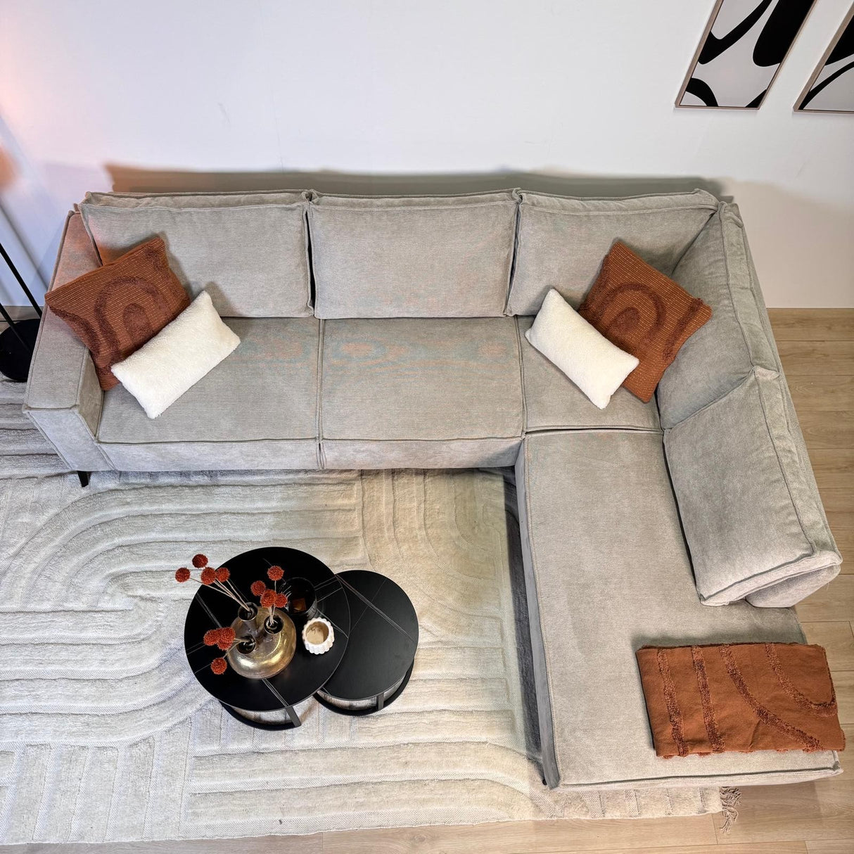 Ecksofa mit Chaiselongue aus beige Chenille Yara - rechts