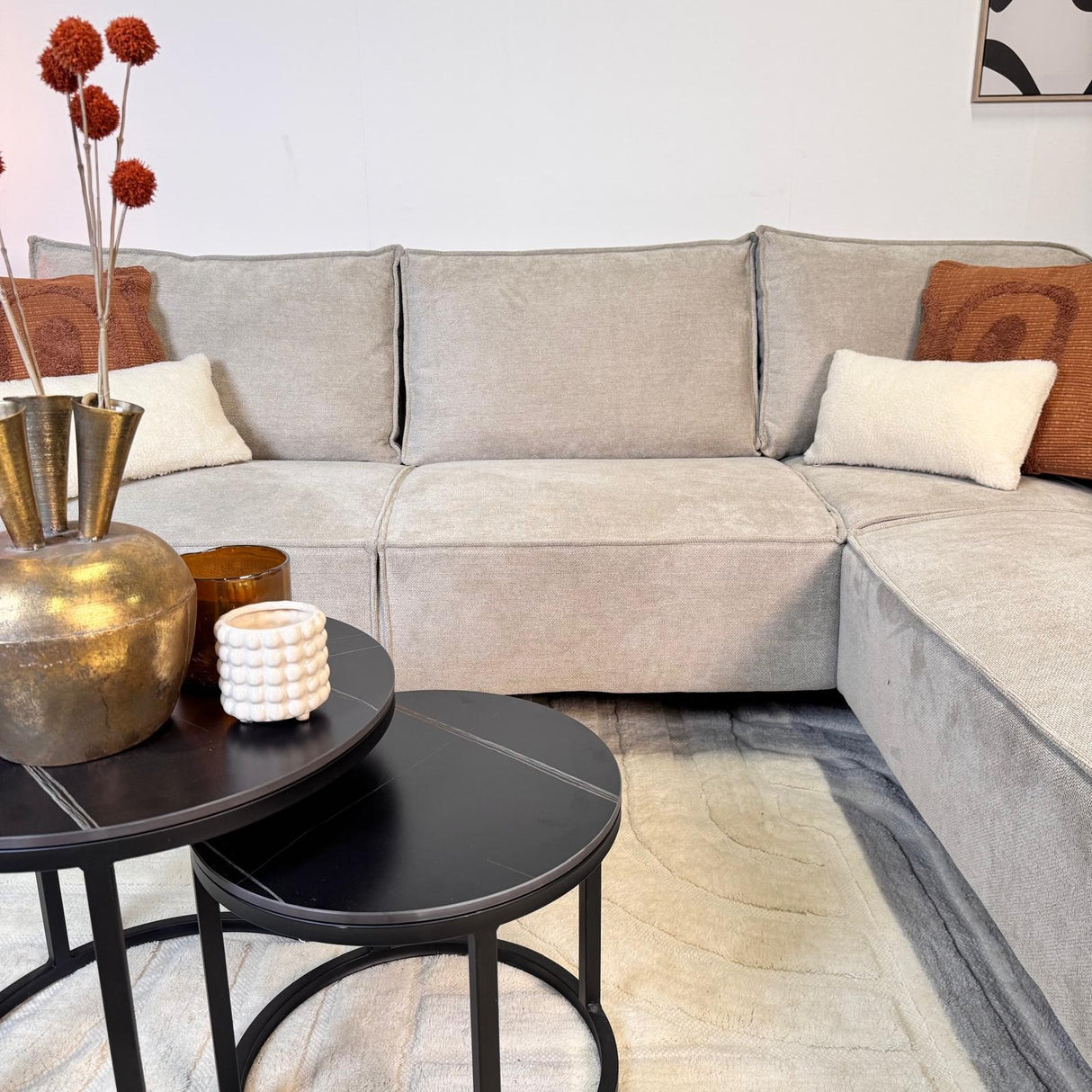 Ecksofa mit Chaiselongue aus beige Chenille Yara - rechts
