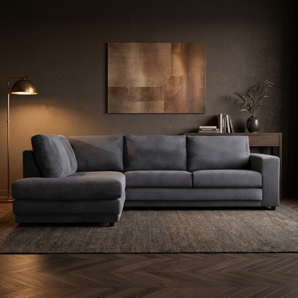 Ecksofa anthrazit Rippstoff Schlafsofa Gabi - links