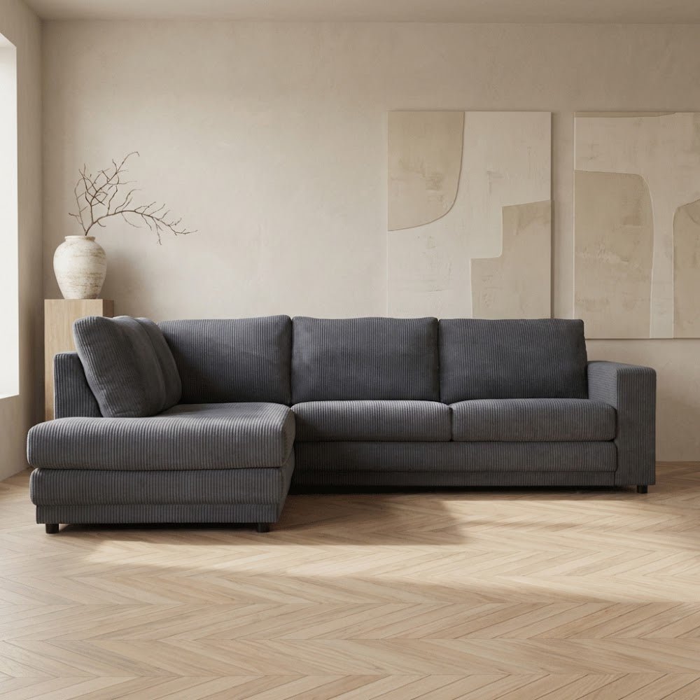 Ecksofa anthrazit Rippstoff Schlafsofa Gabi - links