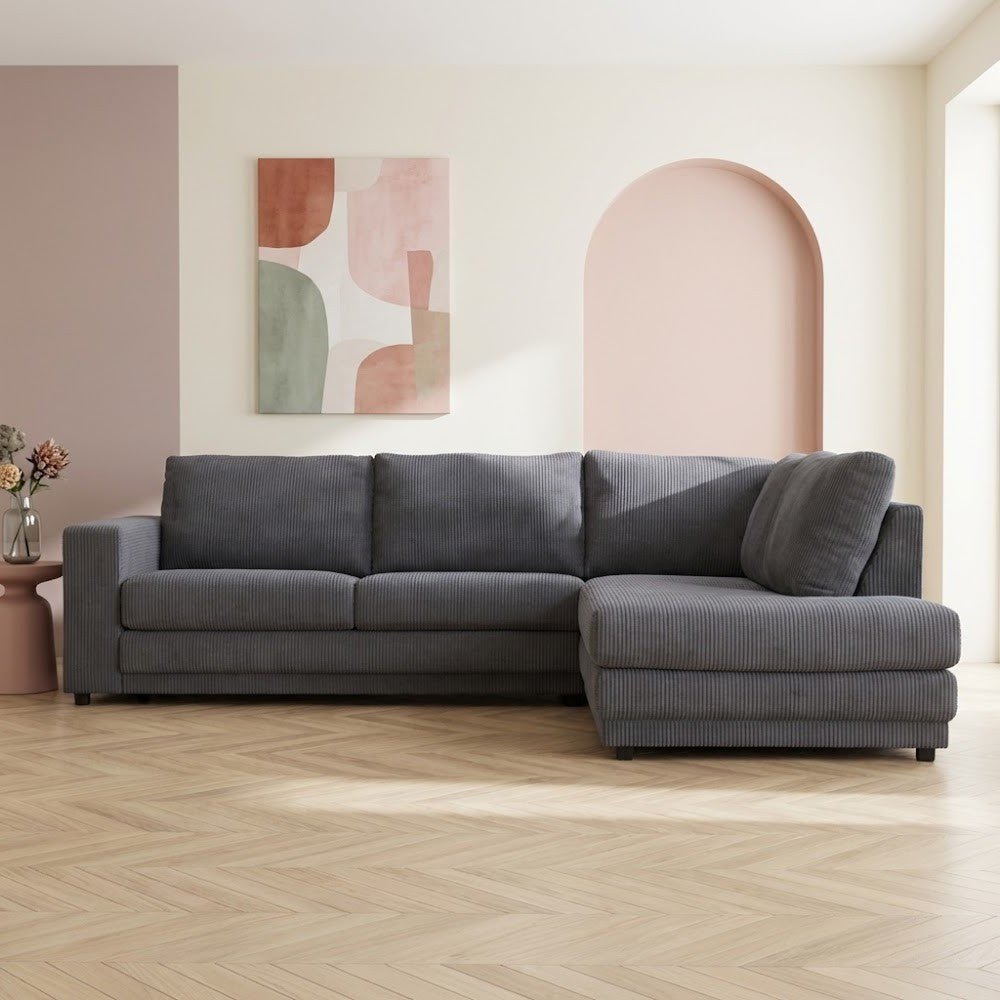 Ecksofa anthrazit Rippstoff Couch Gabi - rechts