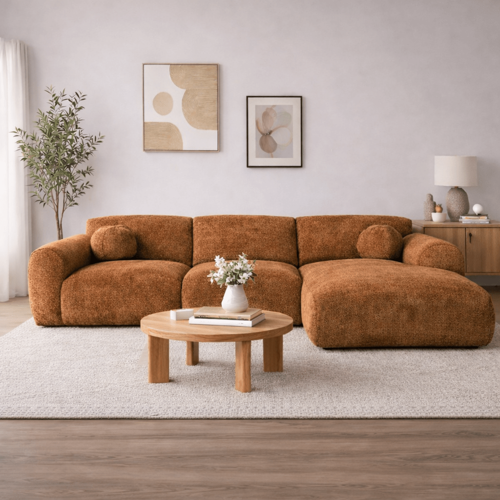 Ecksofa aus Kupfer-Chenille-Stoff – 292 x 169 cm – Shane – rechts