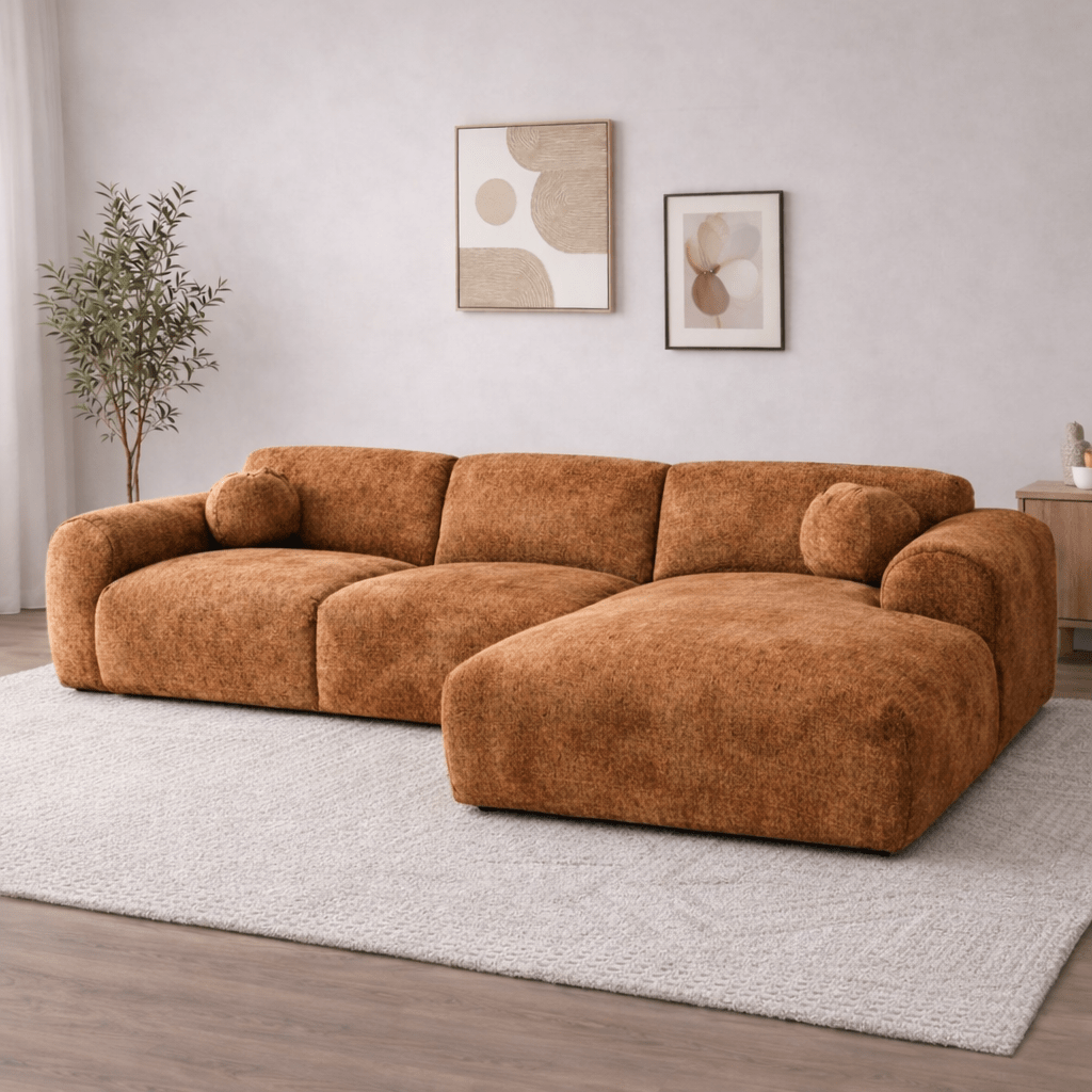 Ecksofa aus Kupfer-Chenille-Stoff – 292 x 169 cm – Shane – rechts