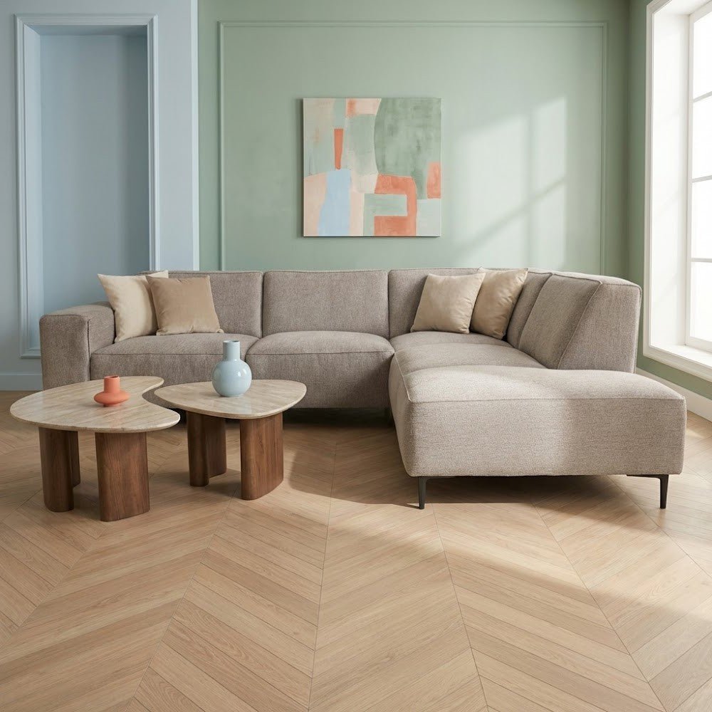 Ecksofa grau Chenille gemustert Ravi – rechts