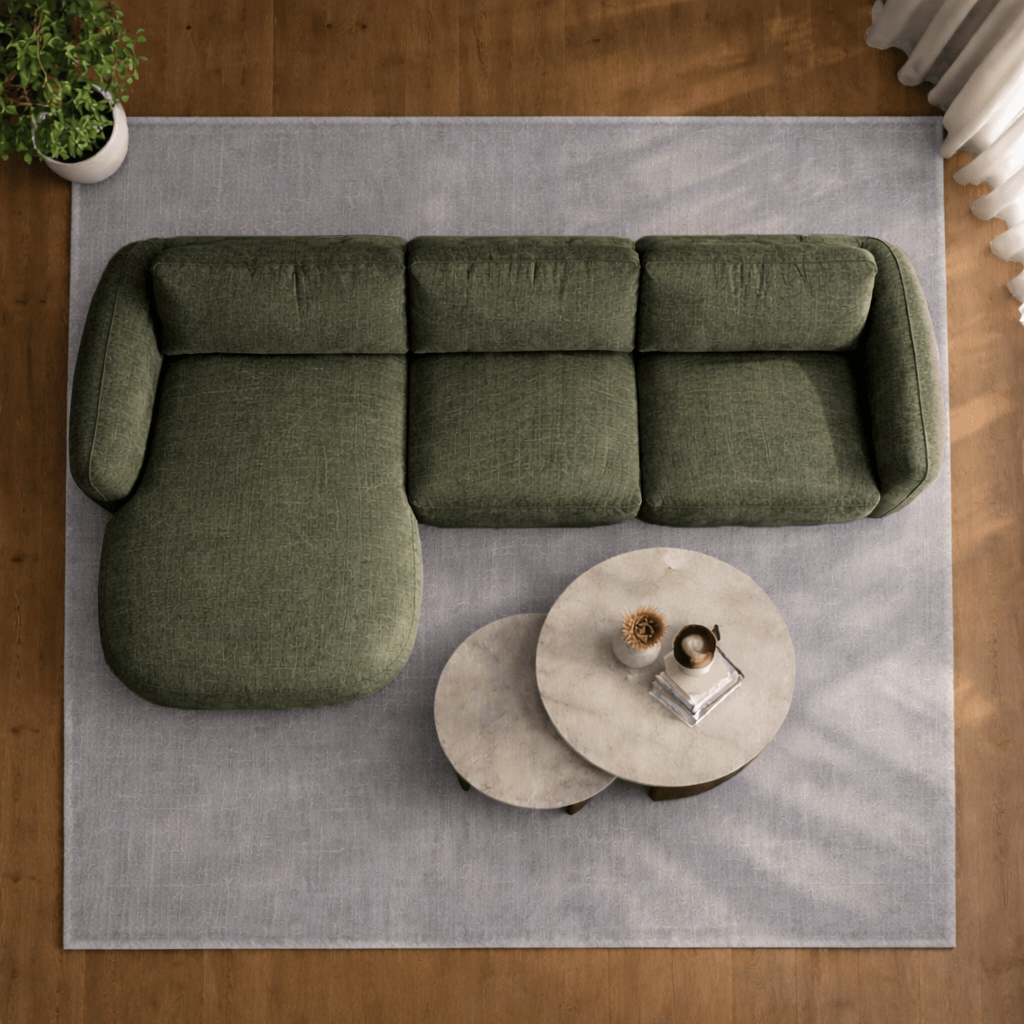 Ecksofa Chaiselongue olivgrün Strukturstoff Dwayne – links