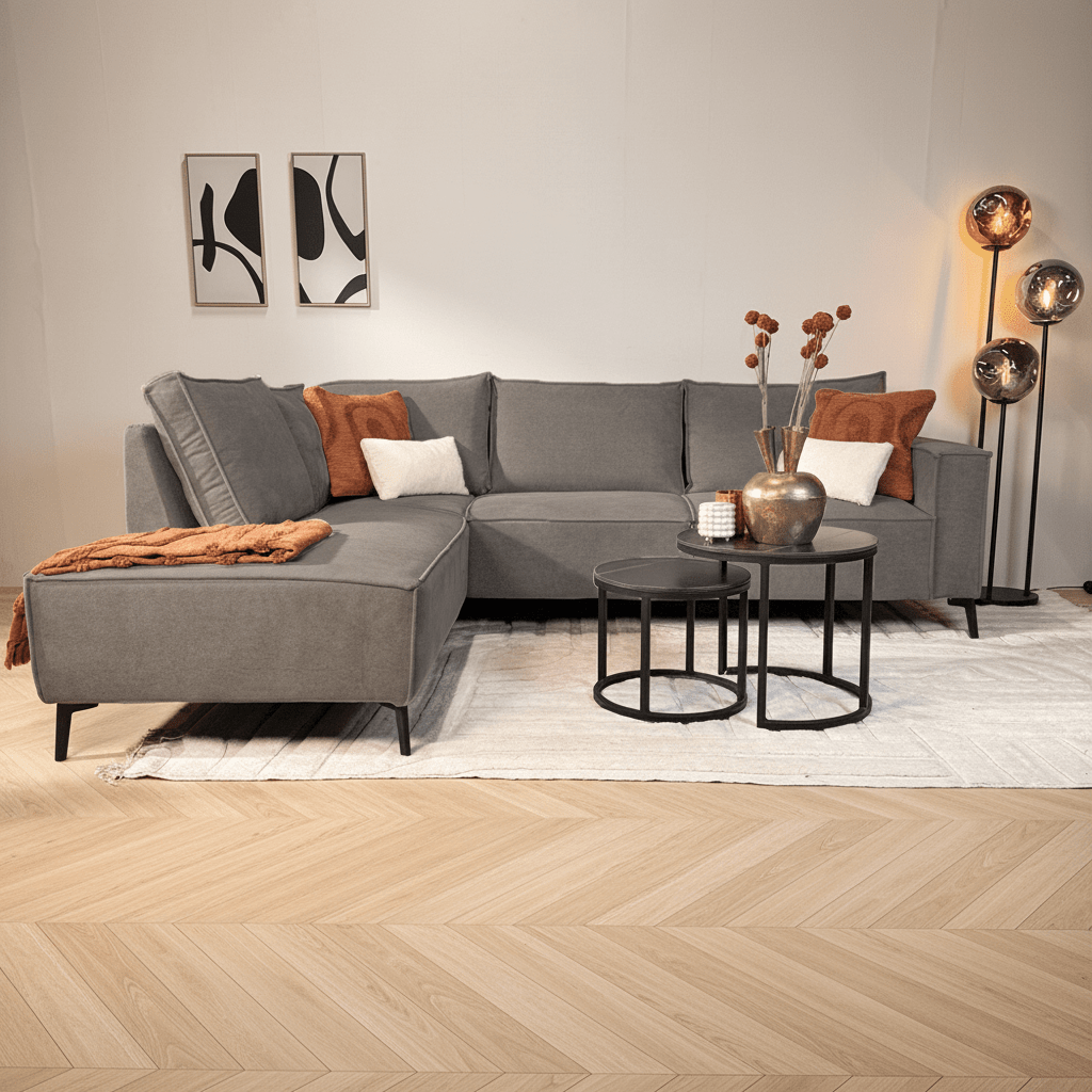 Ecksofa mit Chaiselongue in Anthrazit Chenille Yara - links