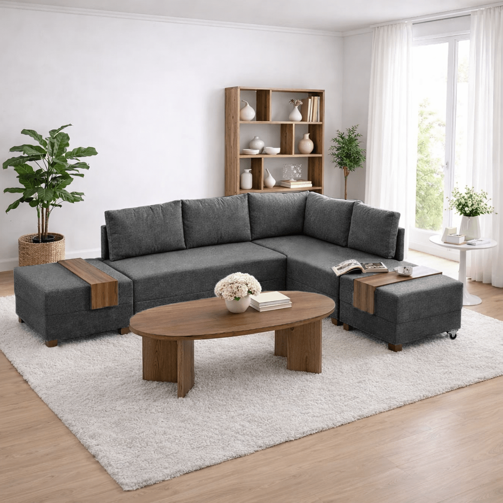 Banken - Slaapbank antraciet stof - XXL 280 x 210 - Rechts - Fly - Dimehouse