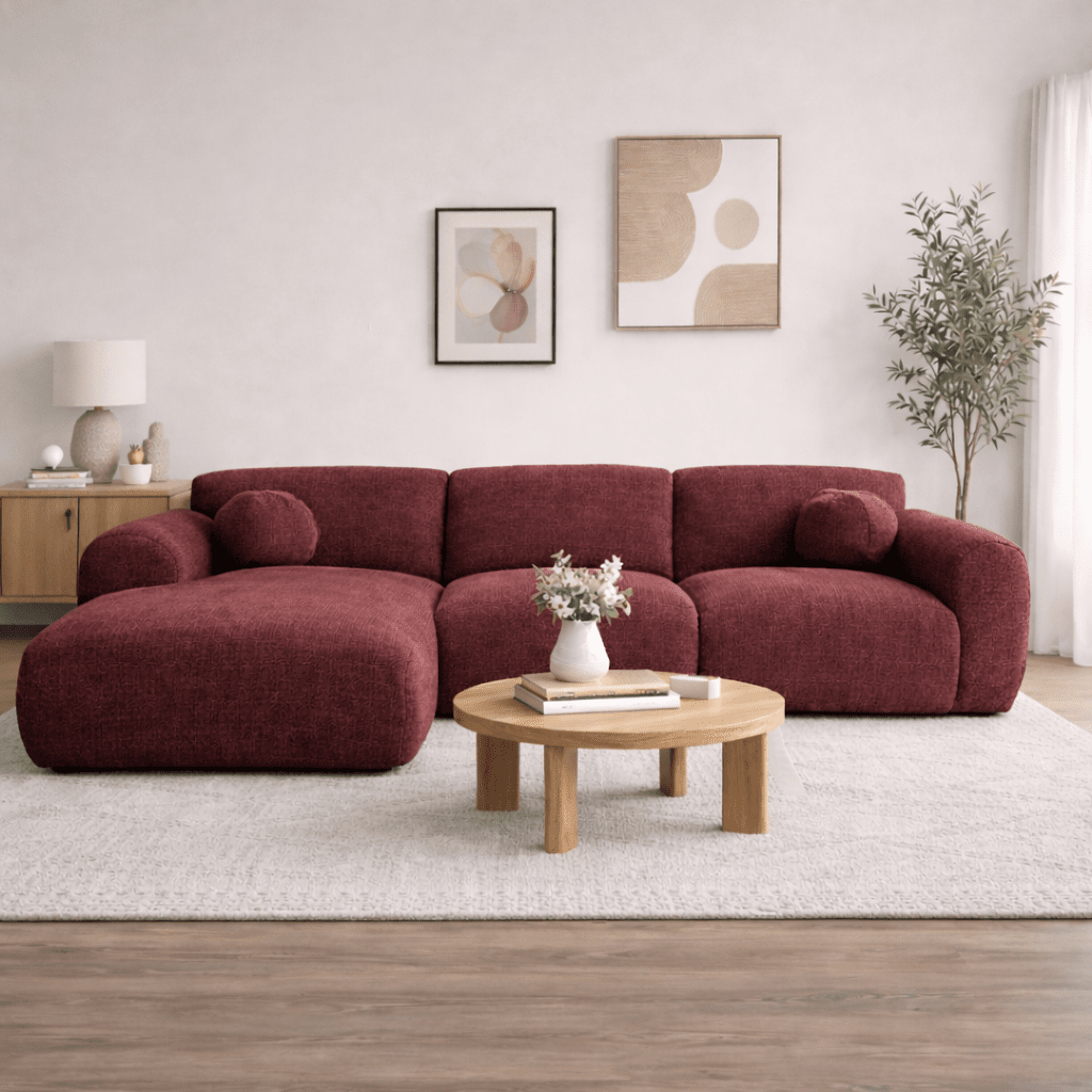 Ecksofa mit olivgrünem Chenille-Bezug, Modell Shane - rechts