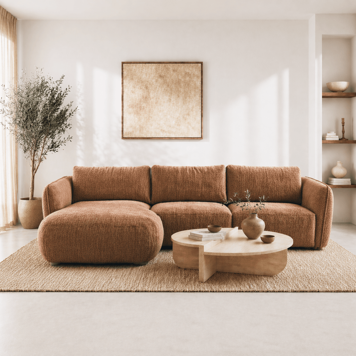 Ecksofa Chaiselongue Kupfer Strukturstoff Dwayne – links