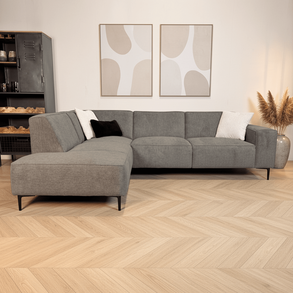 Ecksofa taupe Chenille gestickt Ravi – links