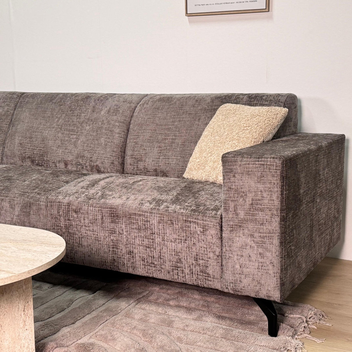 Ecksofa mit Chaiselongue in Taupe Chenille Stoff Manon - links
