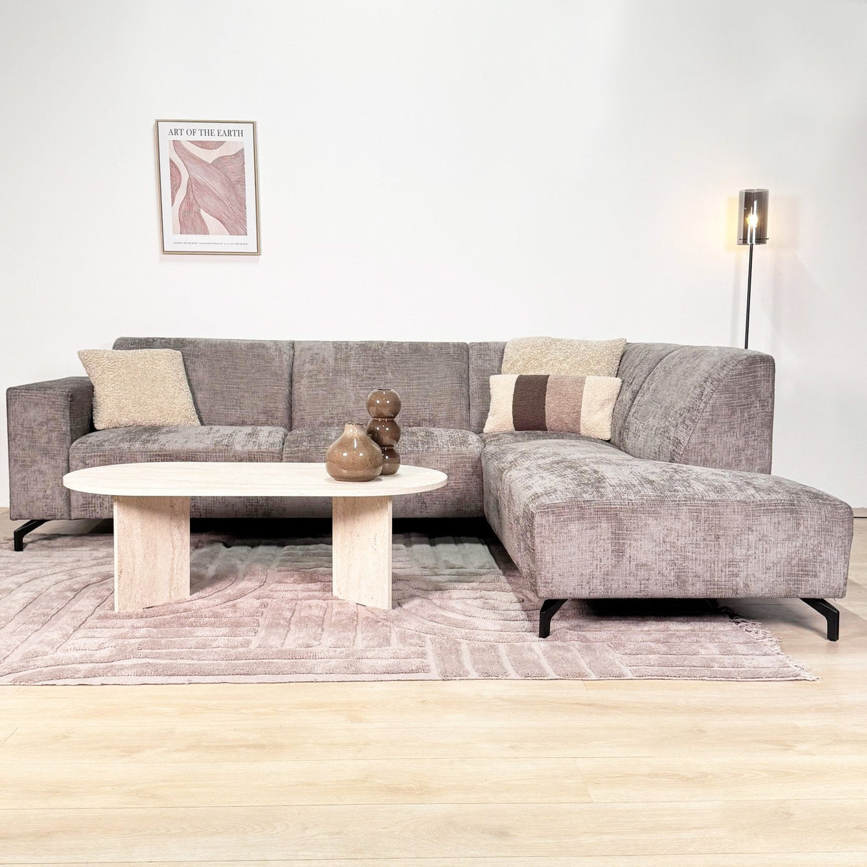 Ecksofa mit Chaiselongue in Taupe Chenille Stoff Manon - rechts