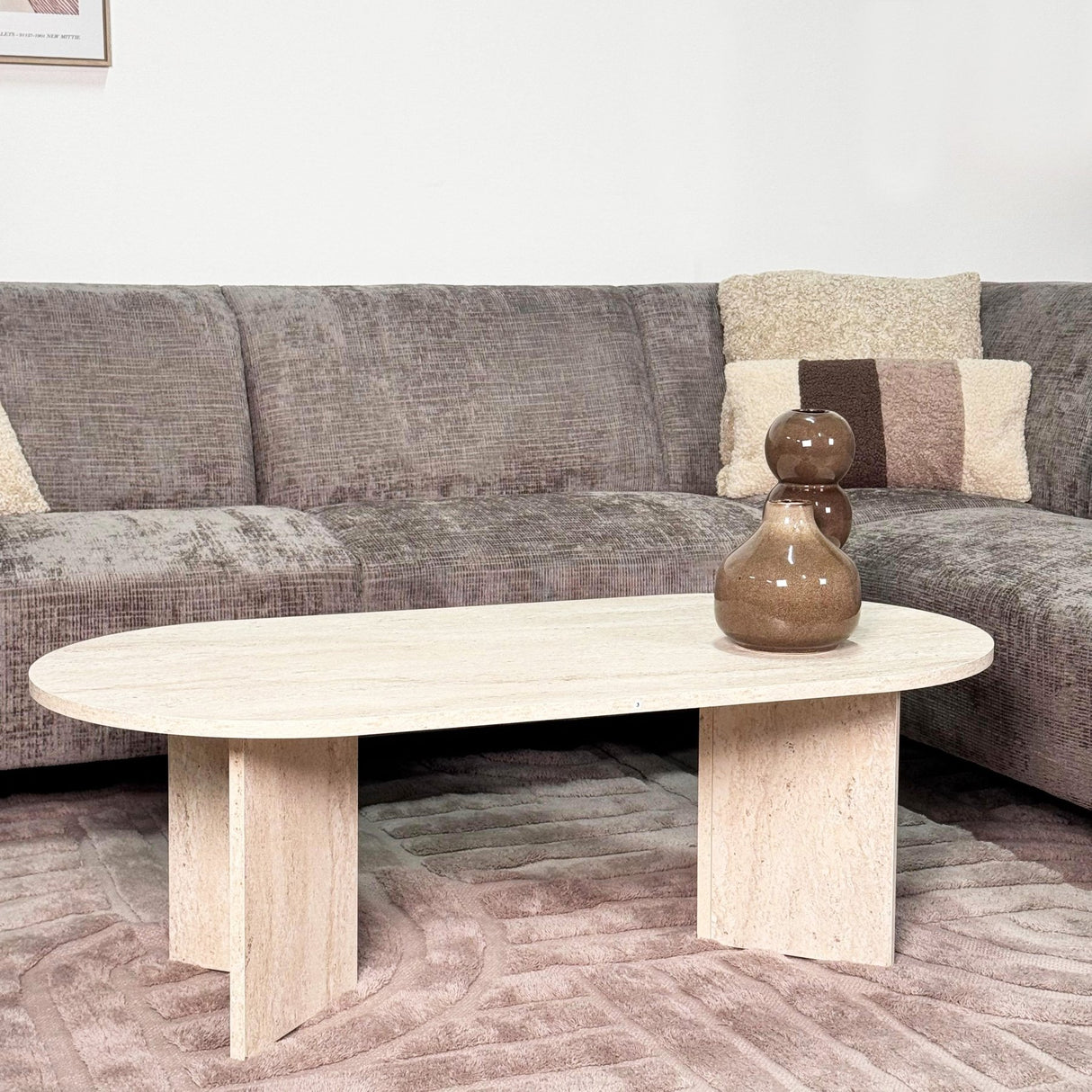 Ecksofa mit Chaiselongue in Taupe Chenille Stoff Manon - rechts