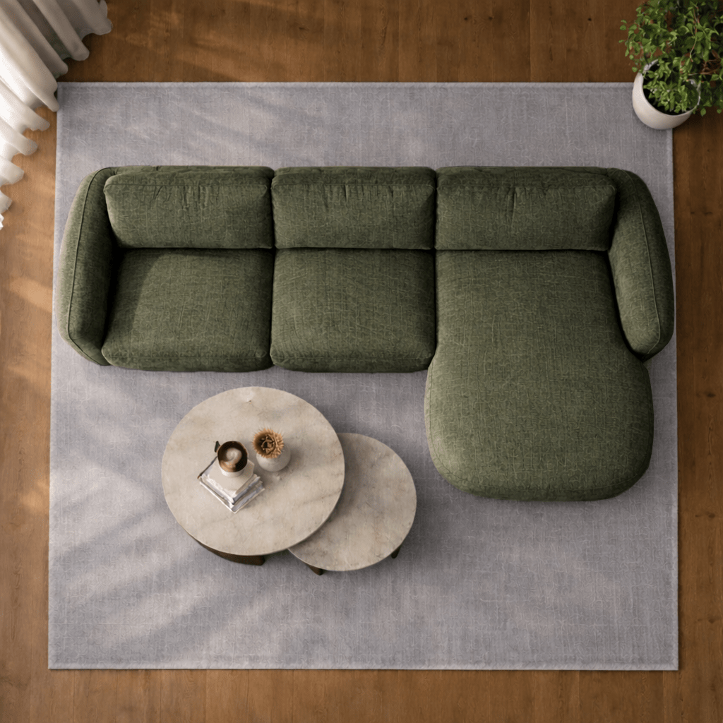 Ecksofa Chaiselongue olivgrün Strukturstoff Dwayne – rechts