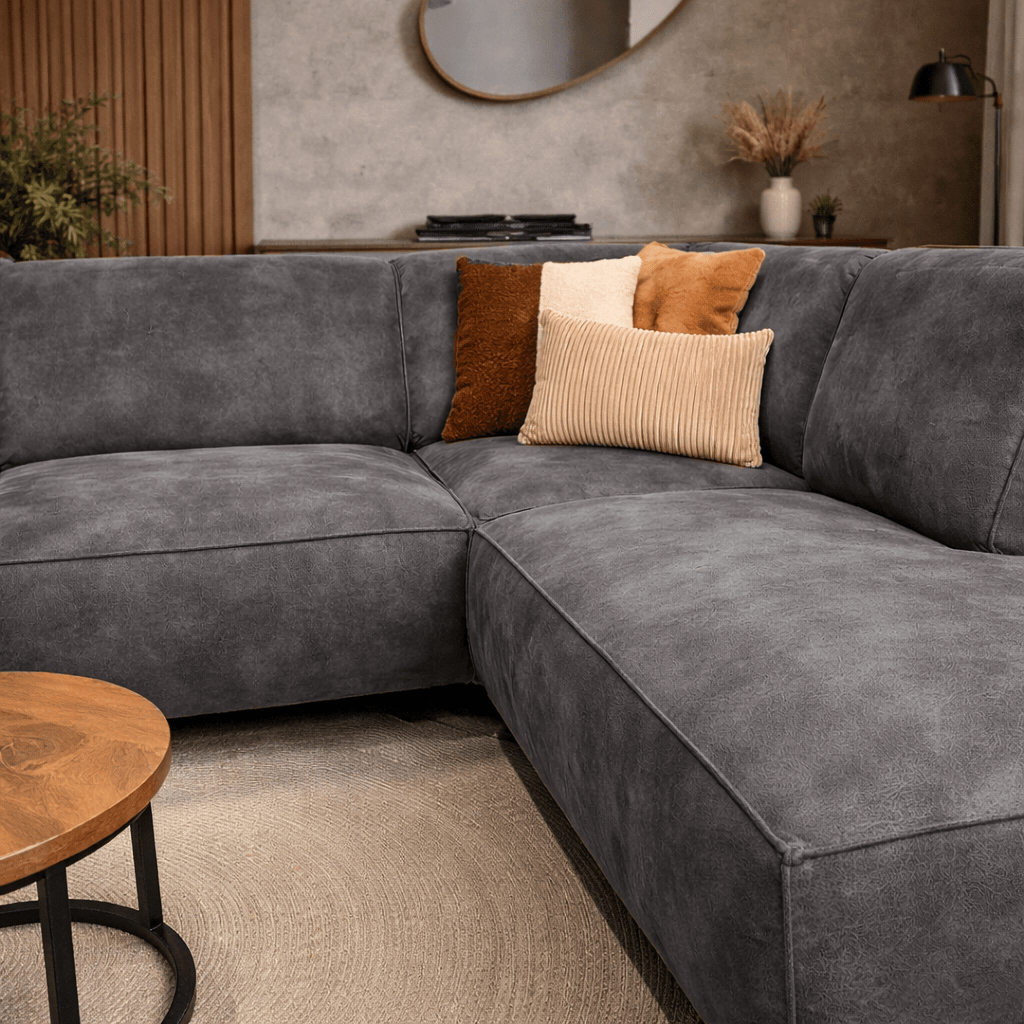 Industrielle Eckbank Anthrazit Eco-Leder Brisbane - rechts