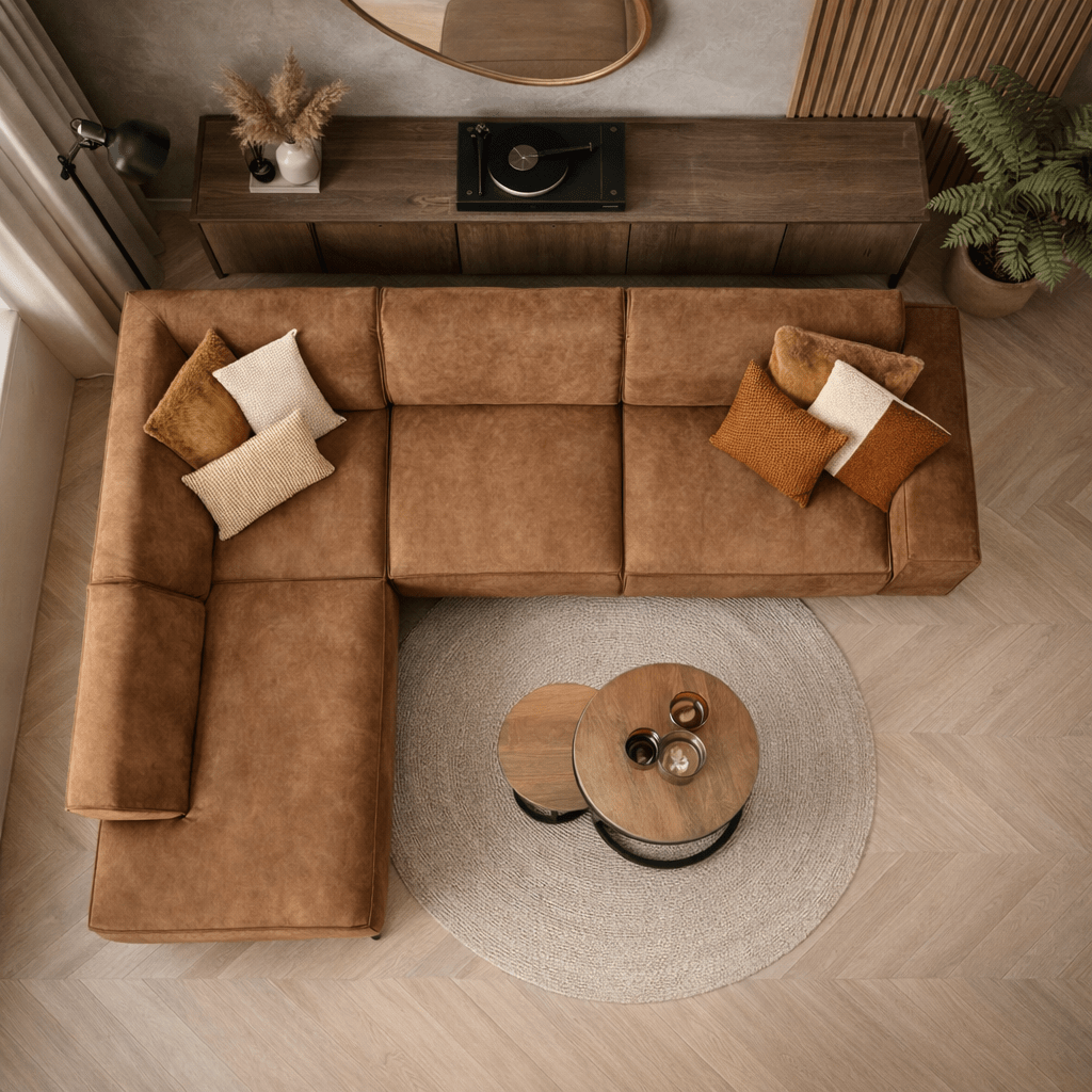 Industrielles Ecksofa aus cognacfarbenem Öko-Leder Brisbane – links