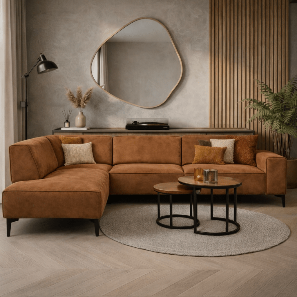 Industrielles Ecksofa aus cognacfarbenem Öko-Leder Brisbane – links
