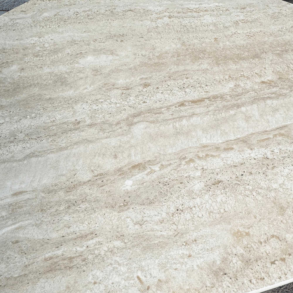 Couchtisch Set von 2 Jimi Travertinplatte mit Walnussgestell