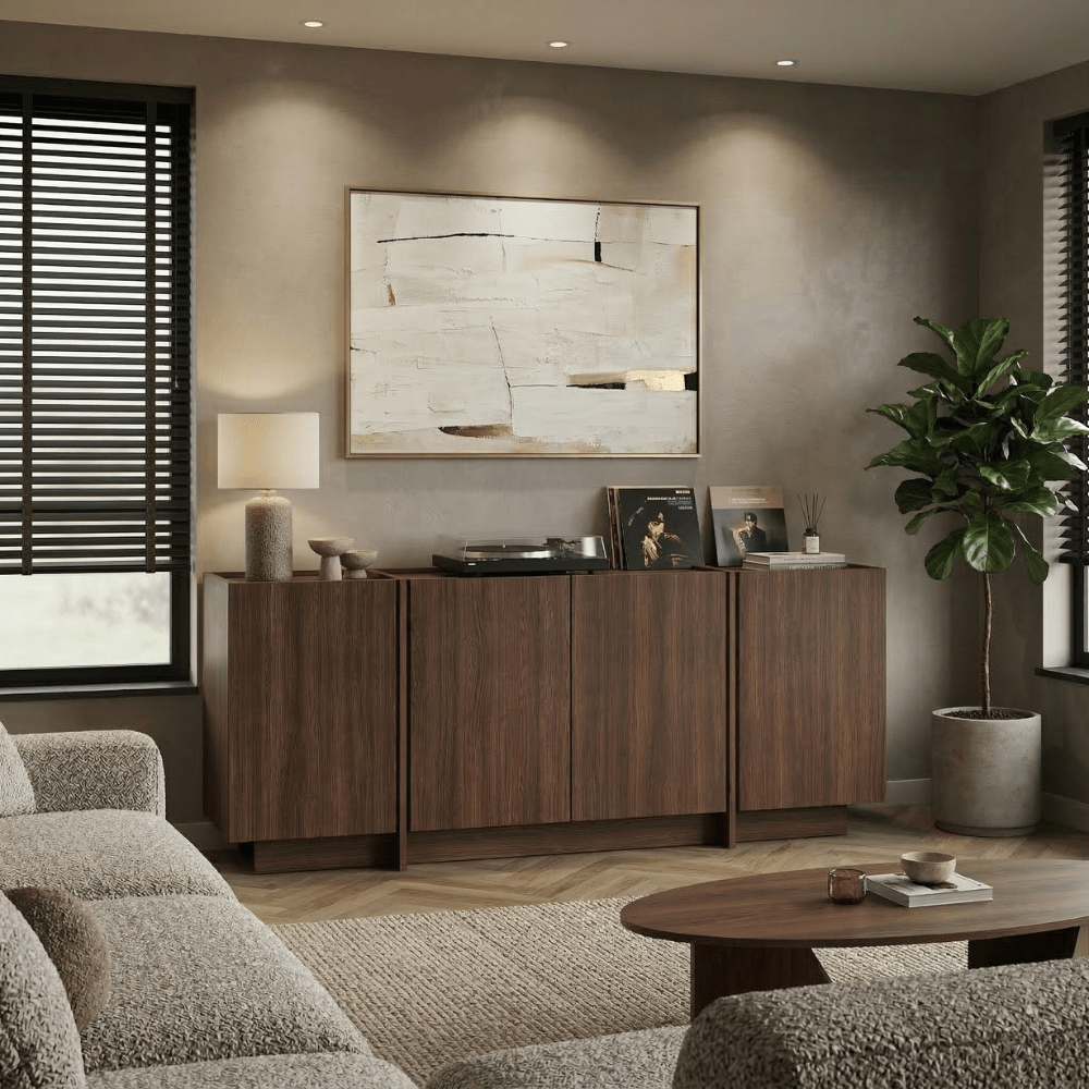 Sideboard Japandi Walnuss Melamin Lowen 180x45x80 cm