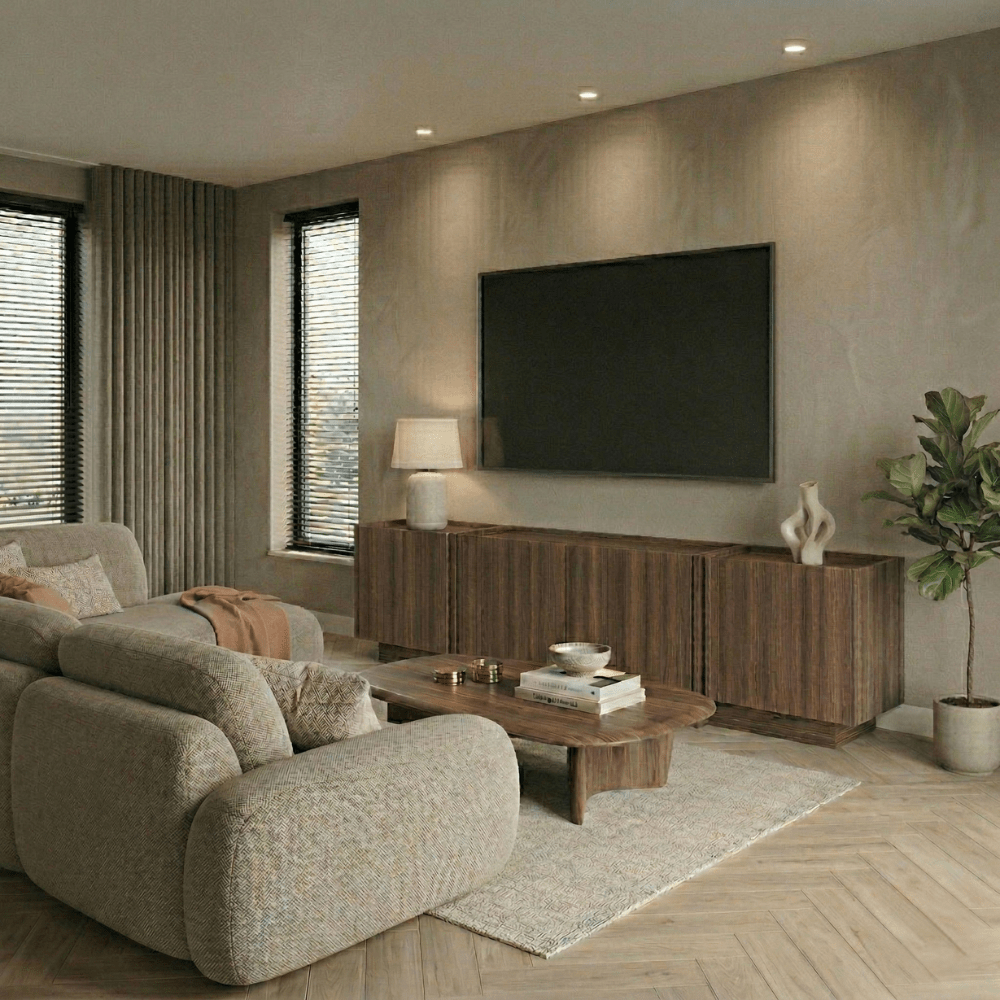 TV-Schrank Japandi Walnuss Melamin Lowen 180 cm