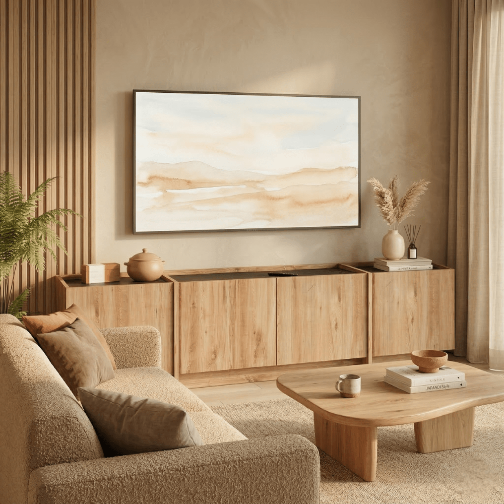 TV-Schrank Japandi Eichenoptik Melamin Anthrazit Lowen 180 cm