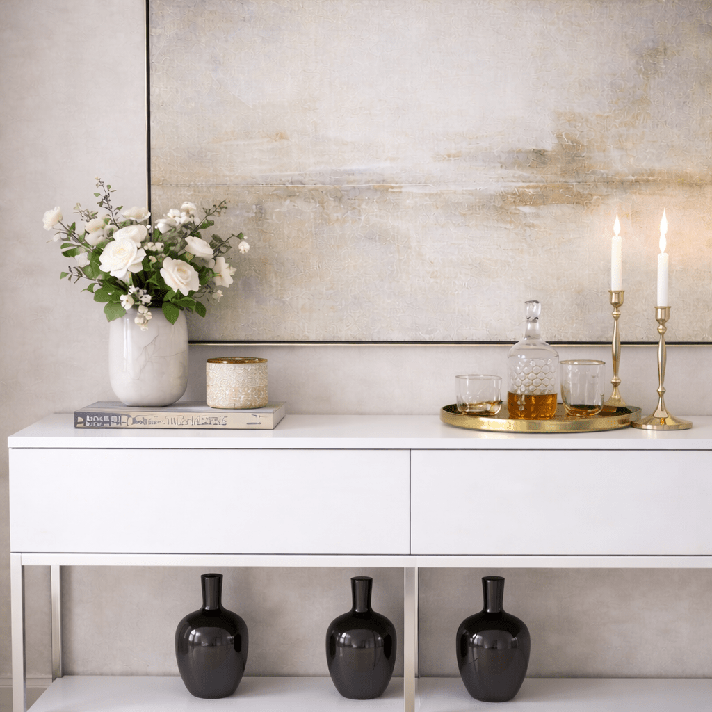 Moderne Kommode White Lord 150x30x80 - Silberner Rahmen - Zwei Fächer