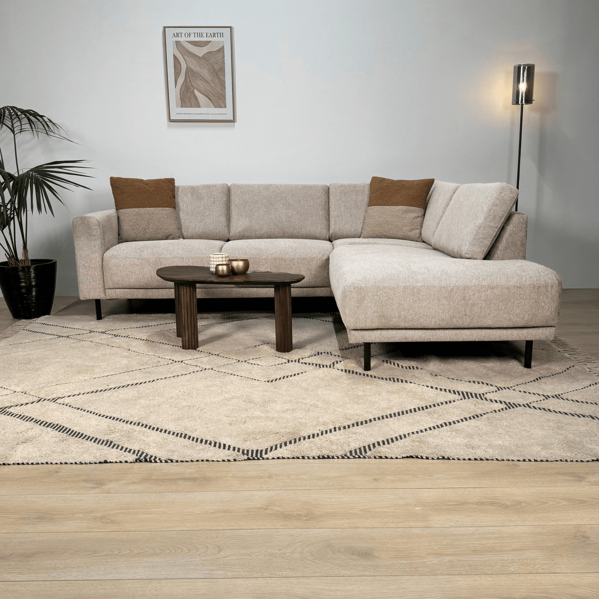 Moderne 3-Sitzer Ecksofa rechts beige Stoff Aniko mit Lounge 240x197x78 cm
