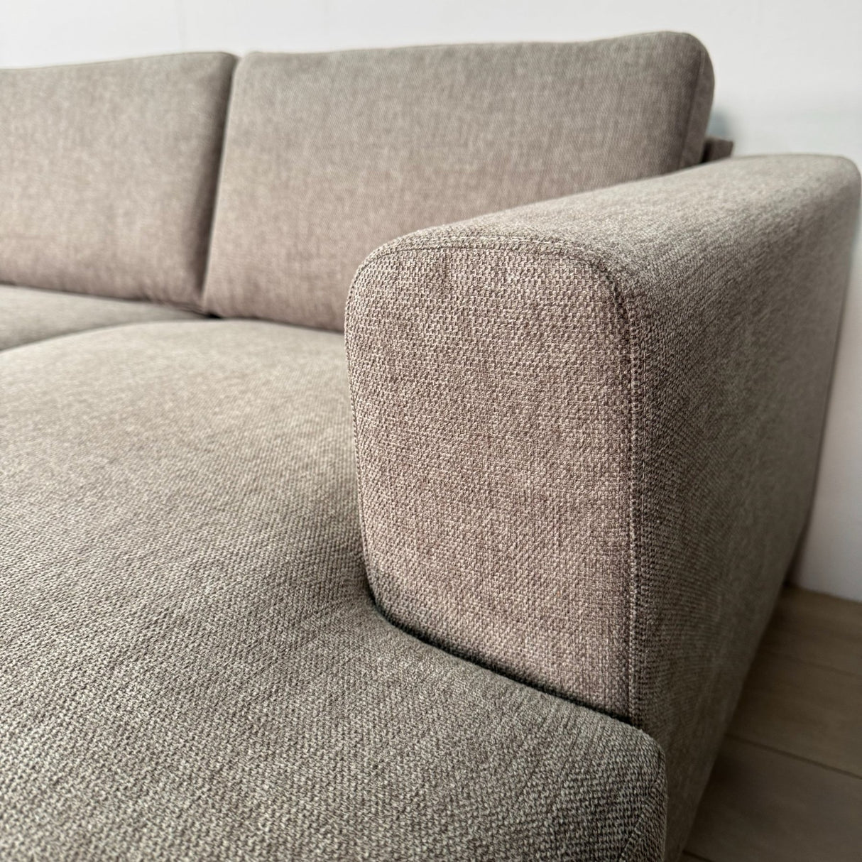 Modernes U-Sofa Ecksofa links, taupe Stoff Aniko, 310x197x78 cm
