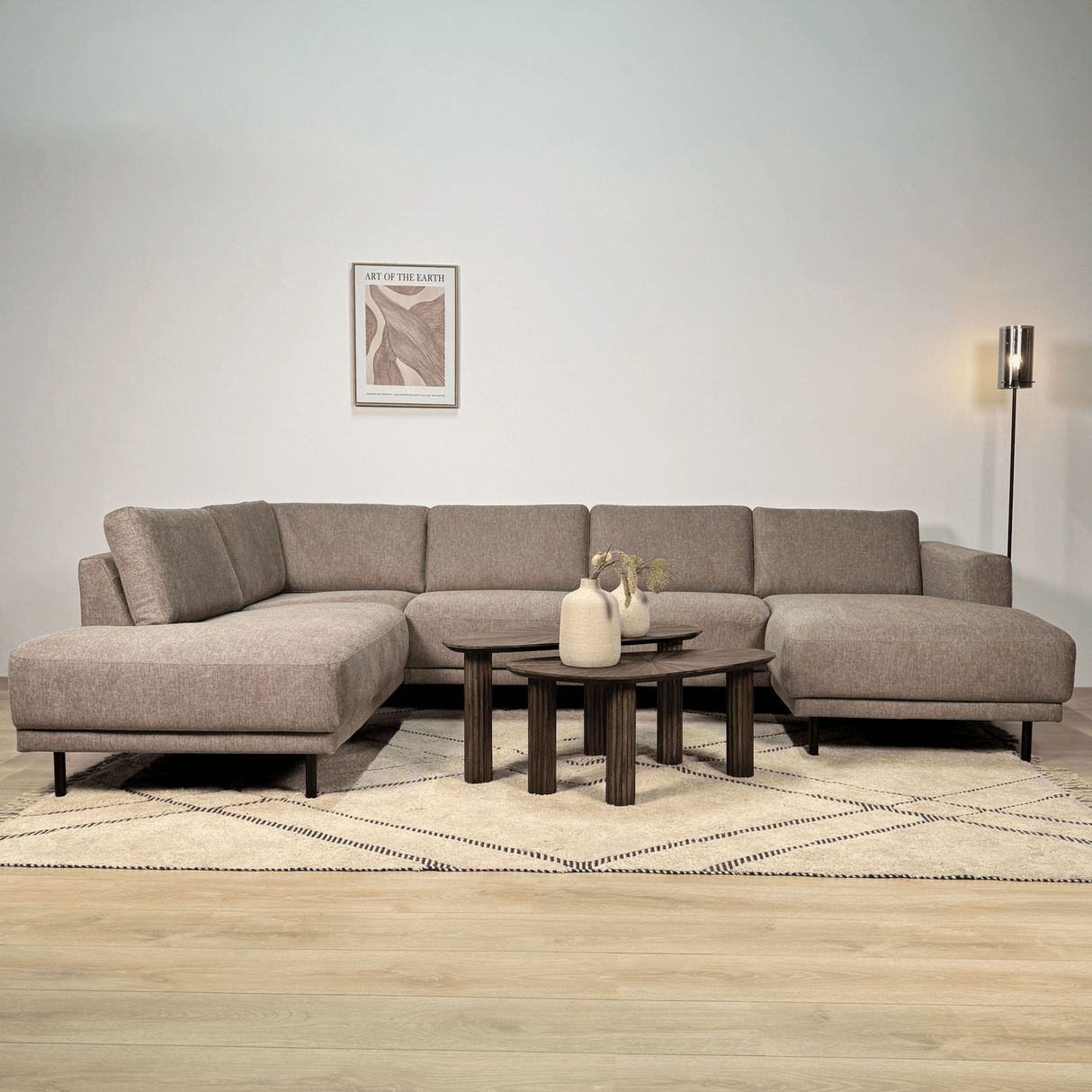 Modernes U-Sofa Ecksofa links, taupe Stoff Aniko, 310x197x78 cm