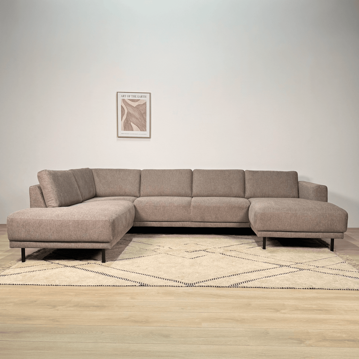 Modernes U-Sofa Ecksofa links, taupe Stoff Aniko, 310x197x78 cm