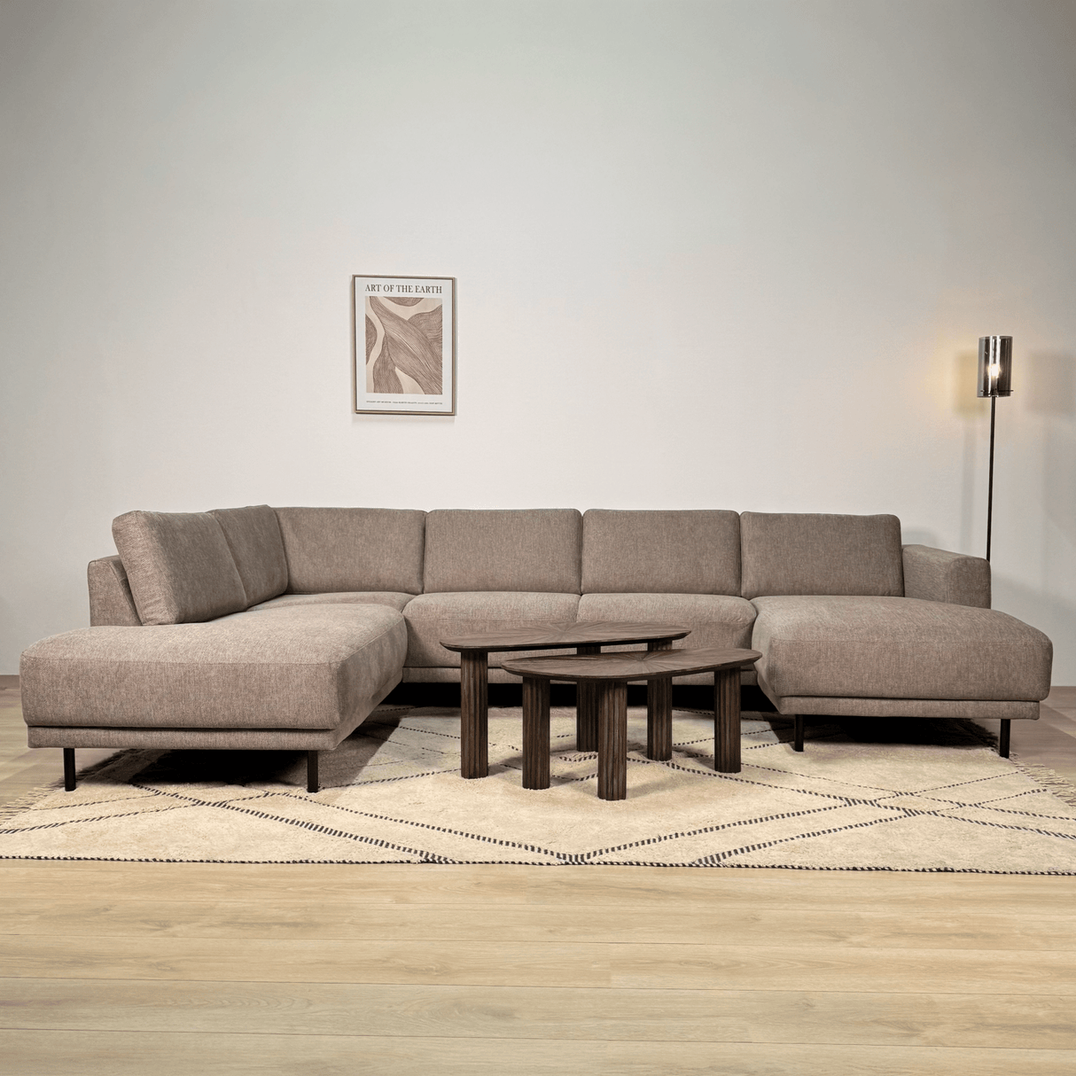 Modernes U-Sofa Ecksofa links, taupe Stoff Aniko, 310x197x78 cm
