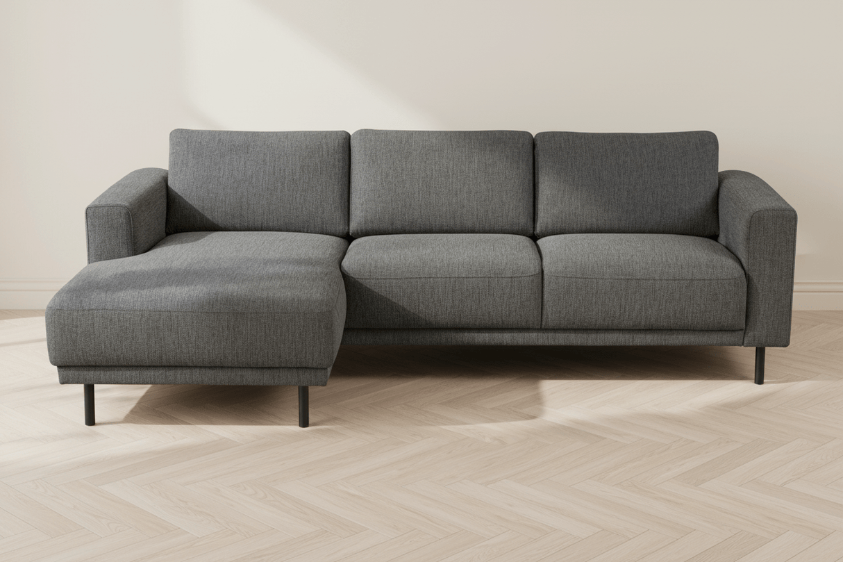 Modernes Ecksofa mit Chaiselongue Anthrazit Stoff Aniko links 238x142x78 cm