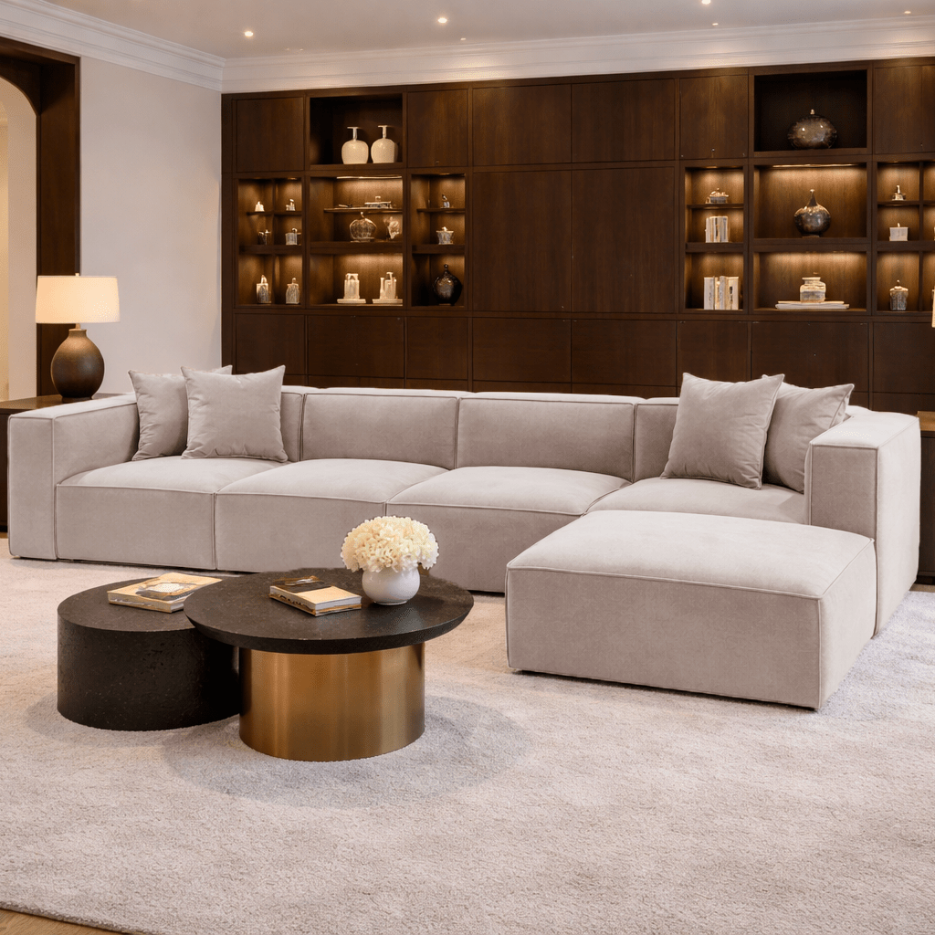 Modulares XXL-Ecksofa beige Leinen 430 cm breit Sora