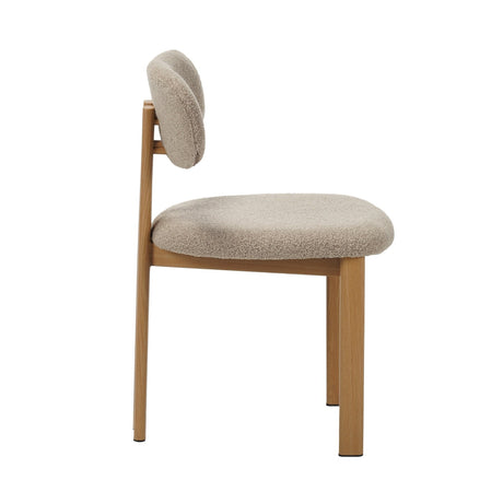 Japandi Esszimmerstuhl Miyo Bouclé Sandfarbe - Eichenlook Rahmen