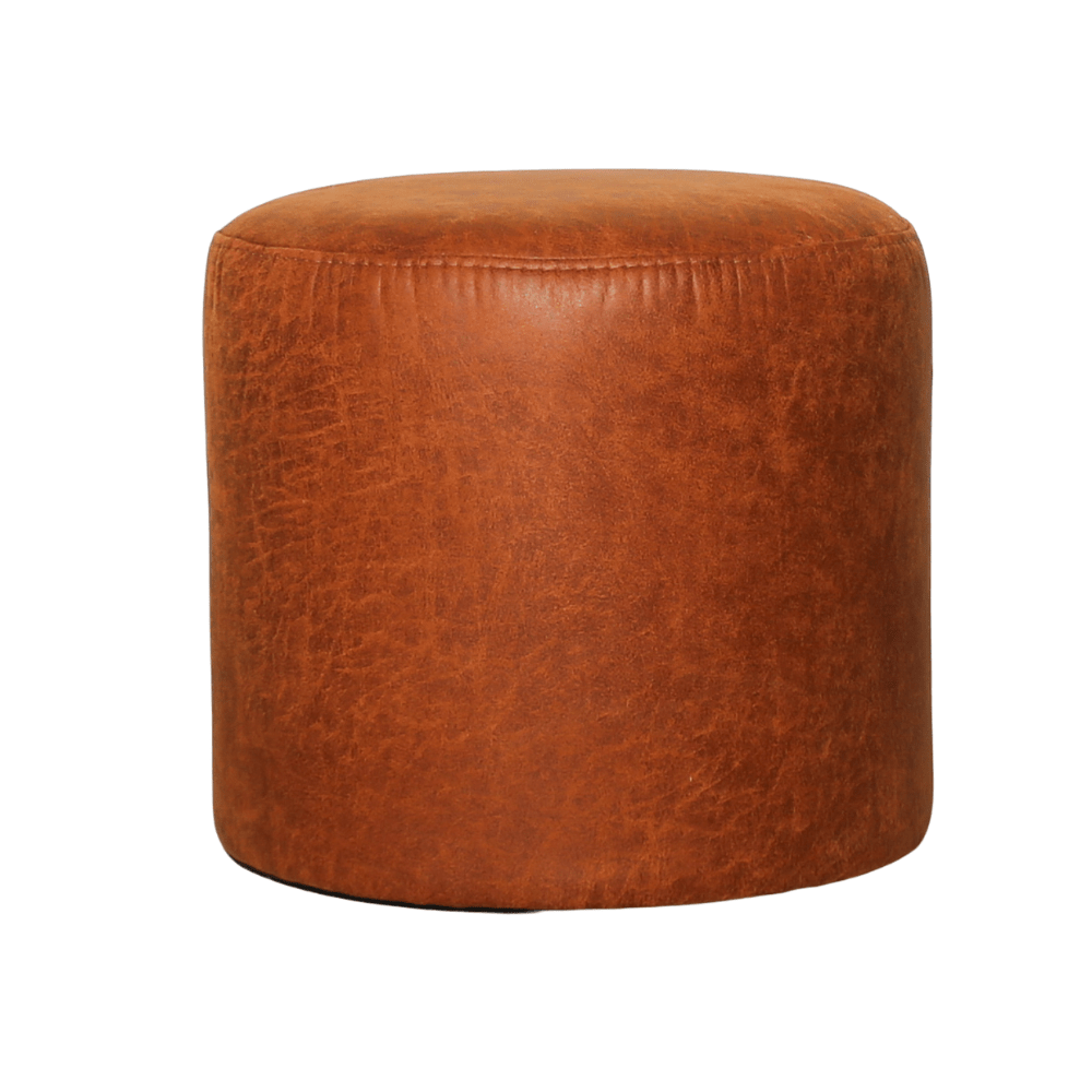 Poefs-Ronde poef cognac ecoleer - 40x40x35 cm - Mave-Dimehouse