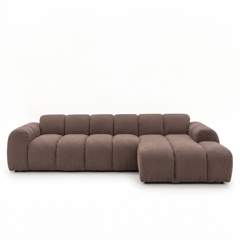 Ecksofa mit Lounge-weichem braunem Bouclé-Stoff – Streifen – rechts – Brix