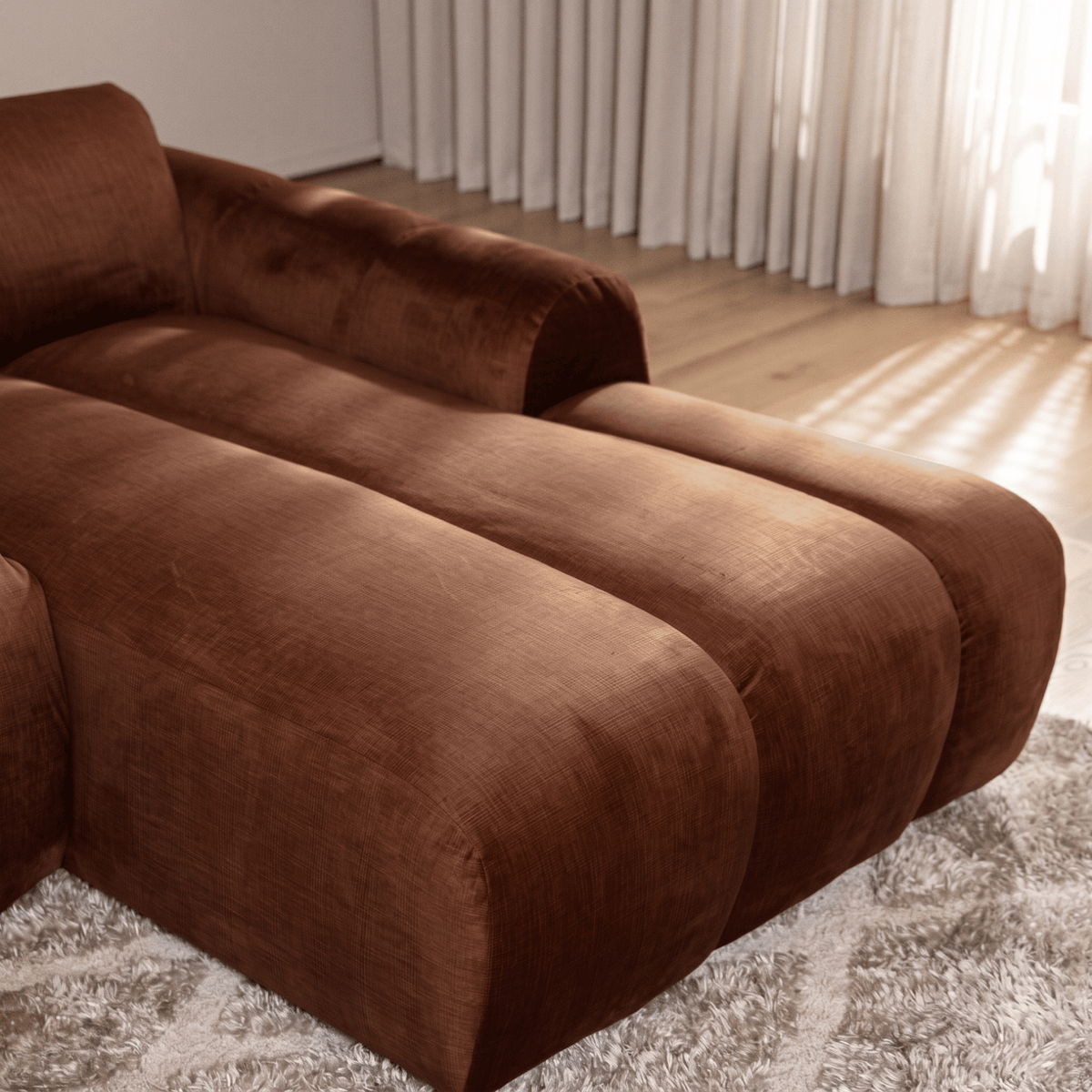 Banken-Hoekbank met lounge koper velvet structuurstof - strepen - rechts - Brix-Dimehouse