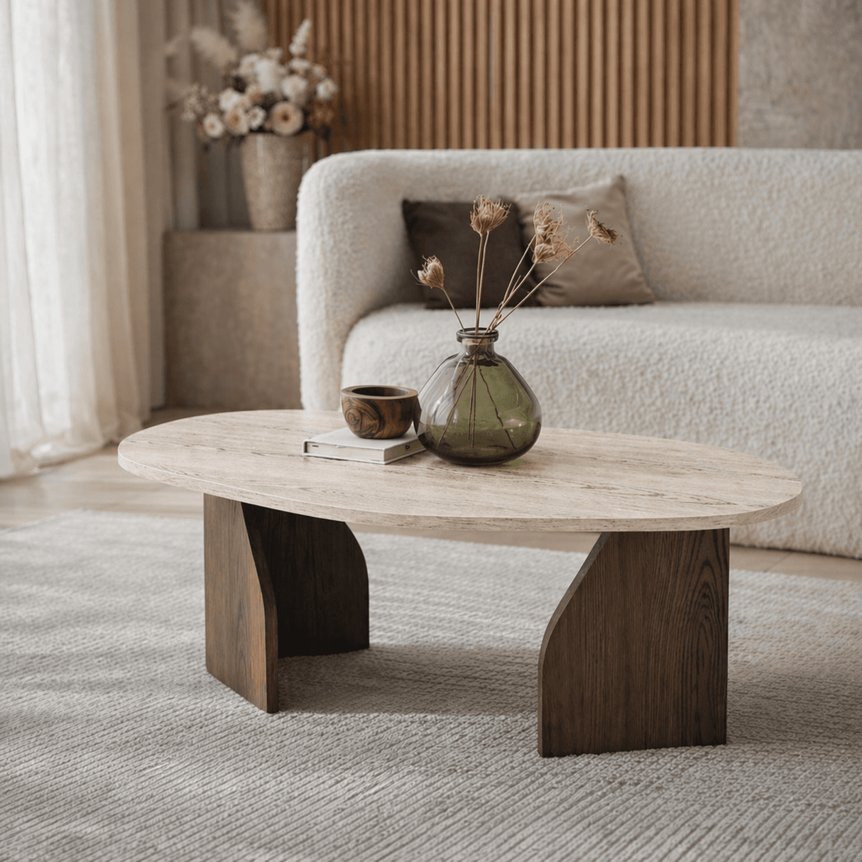 Organischer Couchtisch Walnuss Melamin Regal - 105x65 cm