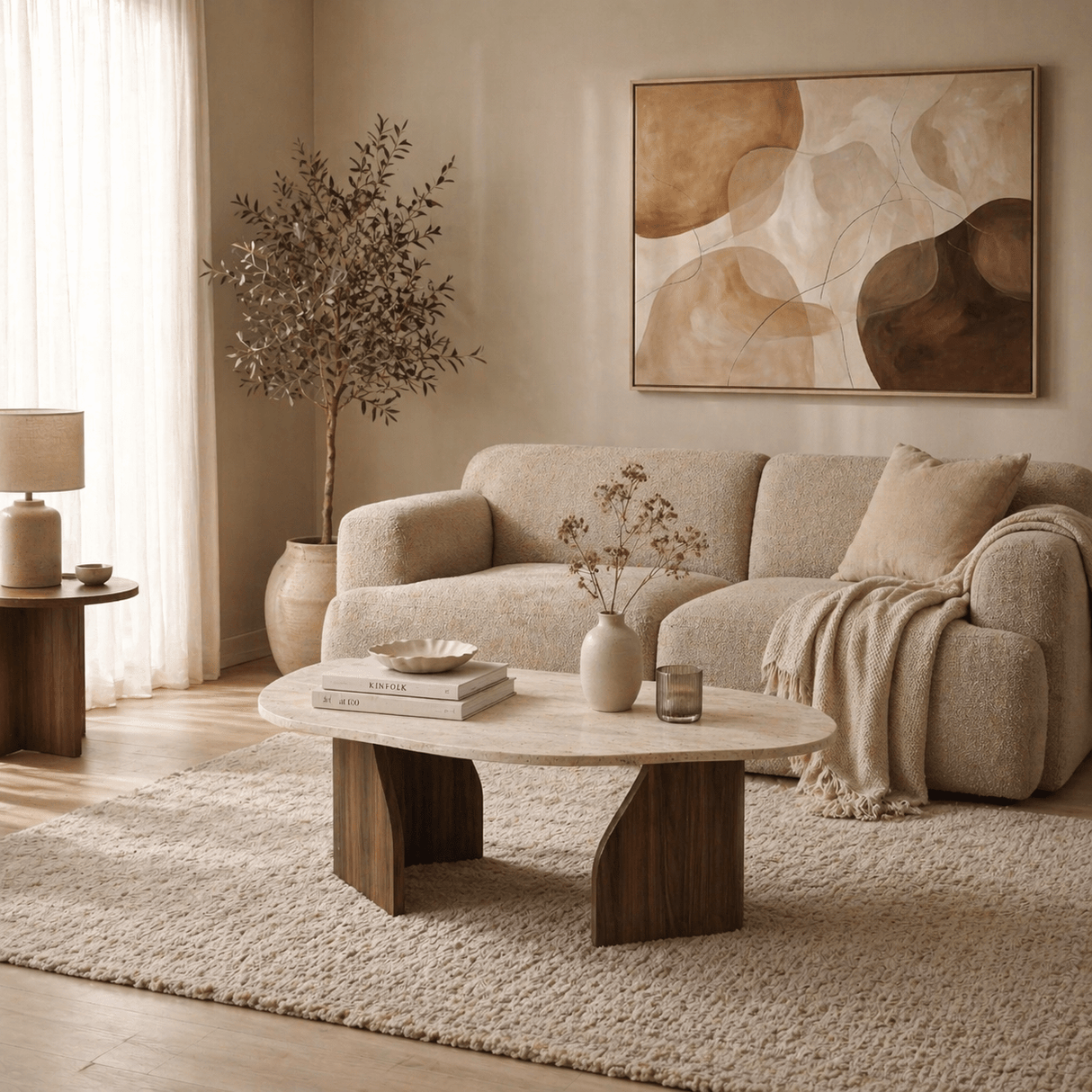 Organischer Couchtisch Walnuss Melamin Regal - 105x65 cm