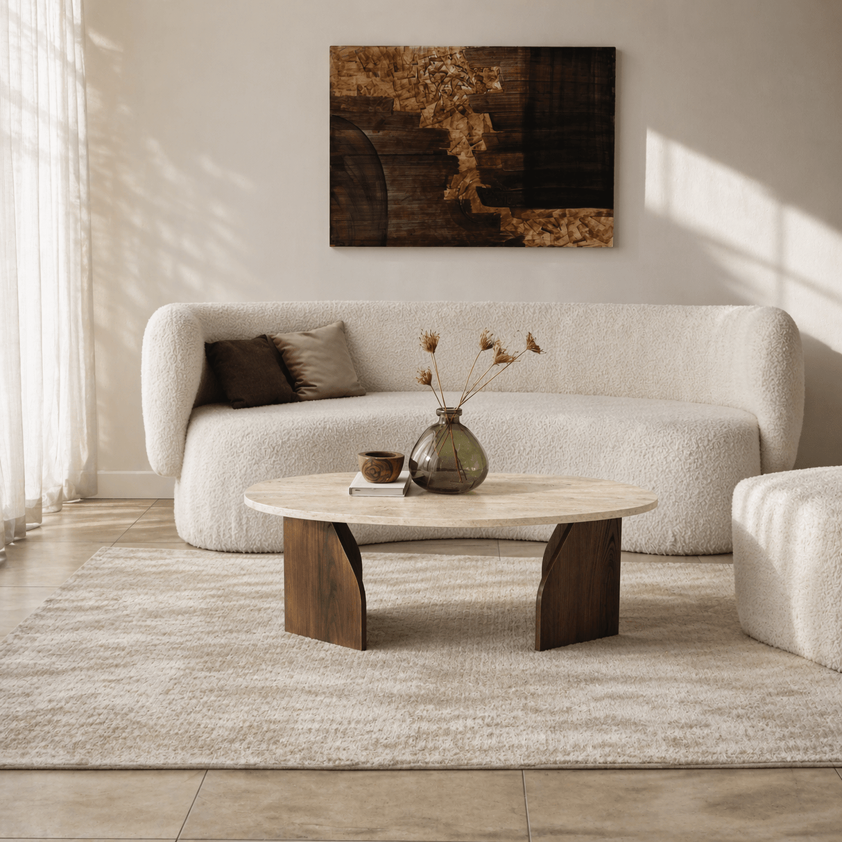 Organischer Couchtisch Walnuss Melamin Regal - 105x65 cm