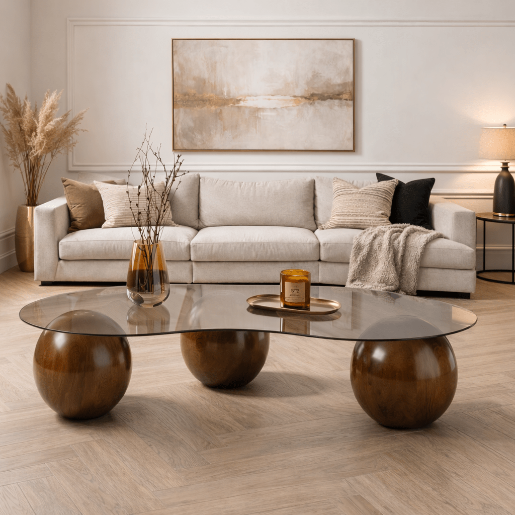 Couchtisch Sphere Walnuss und Grau 120x70 cm Walnuss Grau Sicherheitsglas