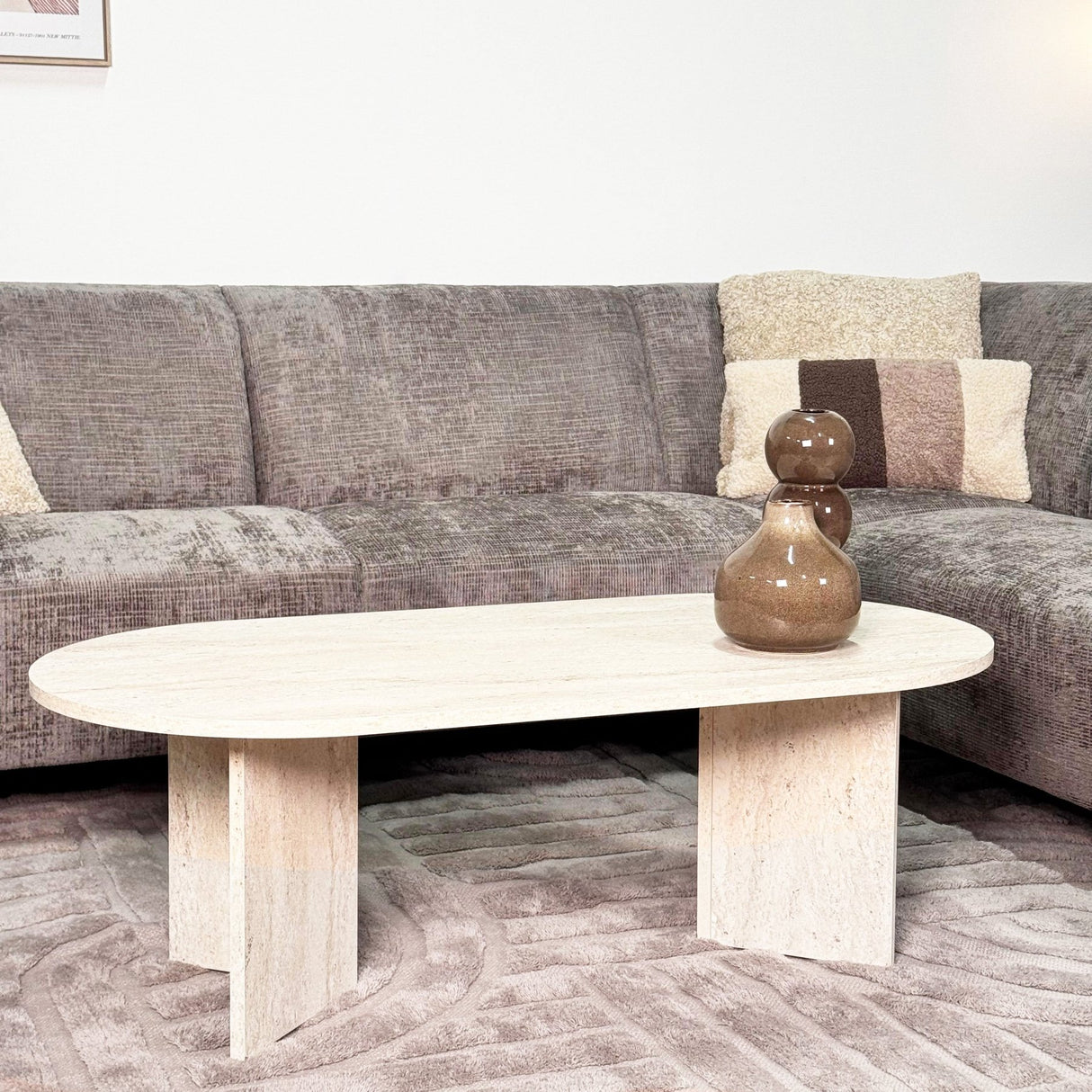 Ovaler Couchtisch Travertin-Look Sabla - 119x60