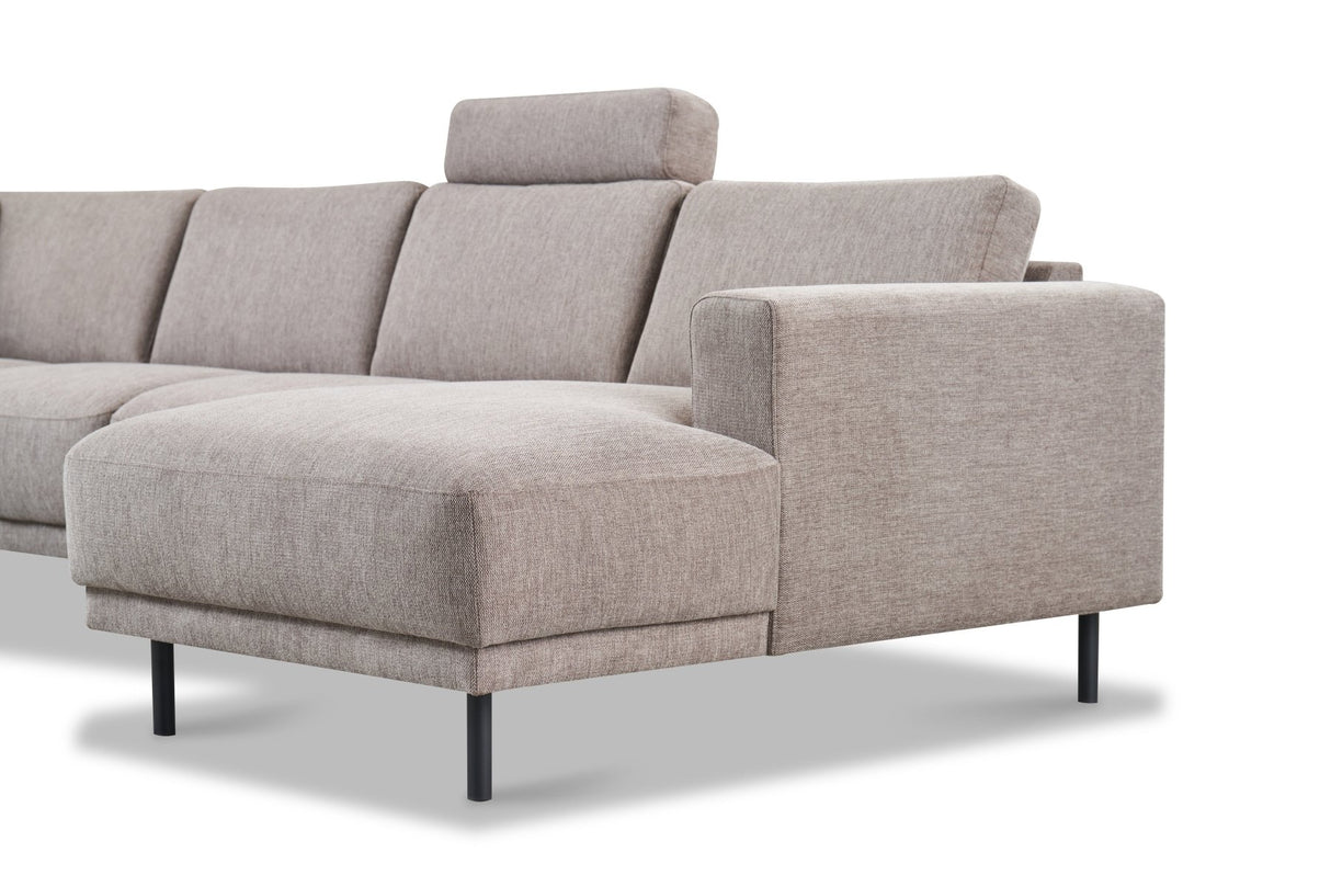 Modernes U-Sofa Ecksofa links, taupe Stoff Aniko, 310x197x78 cm